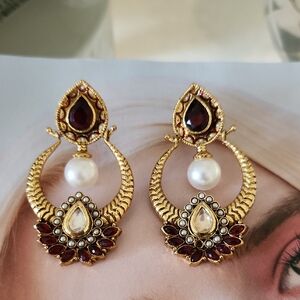 Elegant Gold and Red Teardrop Earrings